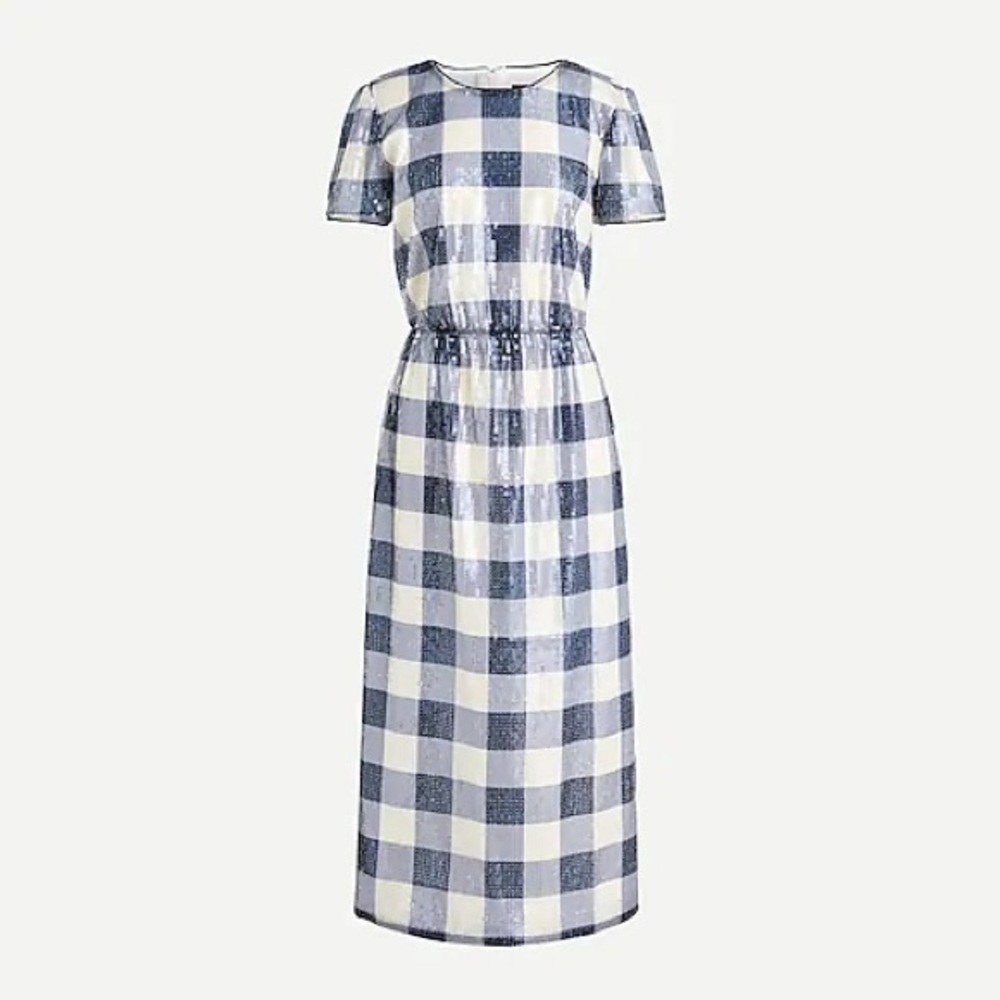 J.Crew sequin dress in gingham navy sz 6